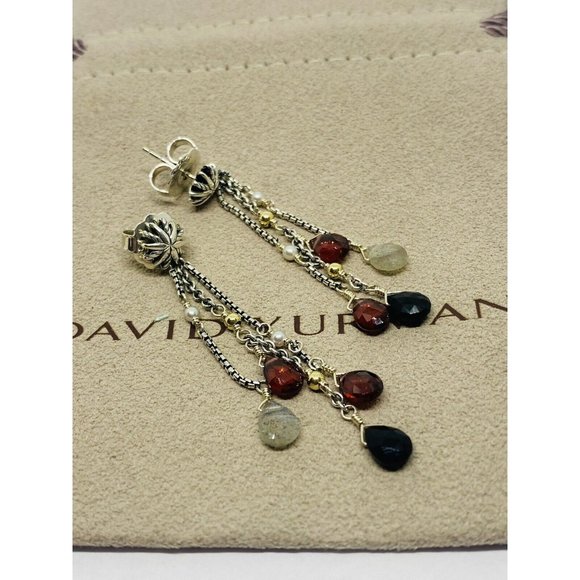 David Yurman Jewelry - David Yurman Multi-Stone Pearl Sterling Silver Drop Earrings 18K 750